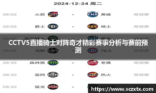 CCTV5直播骑士对阵奇才精彩赛事分析与赛前预测
